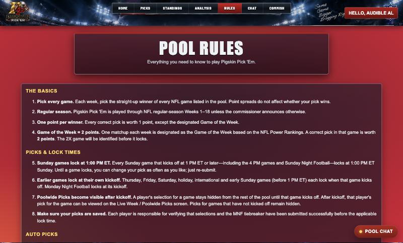 Rules page themed in red for a Kansas City fan